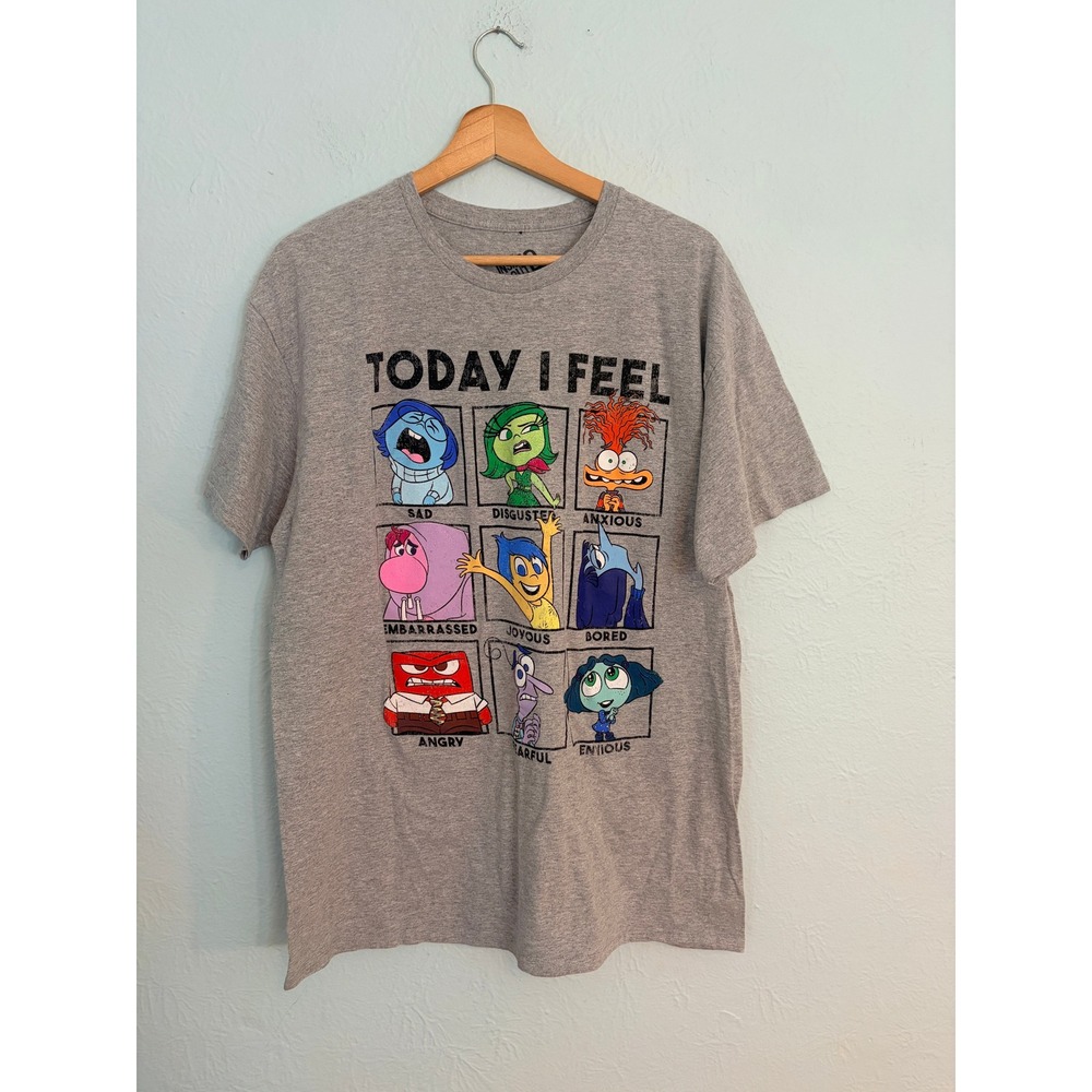 Disney Pixar Inside Out 2 T-Shirt Large Gray Today I Feel Emotions Graphic Tee